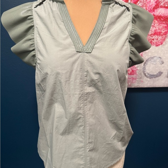 MELISSA NEPTON Reese Sage Ruffled Cap Sleeve Blouse XS - Picture 1 of 12